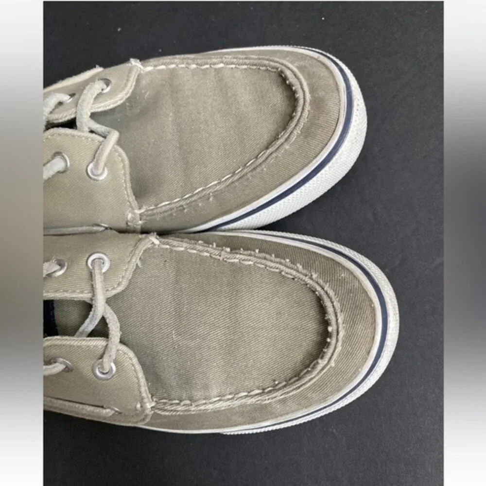 Sperry Top-Sider Womens 8M Lace Up Canvas Boat Deck Shoes Khaki Sneaker 2/eye